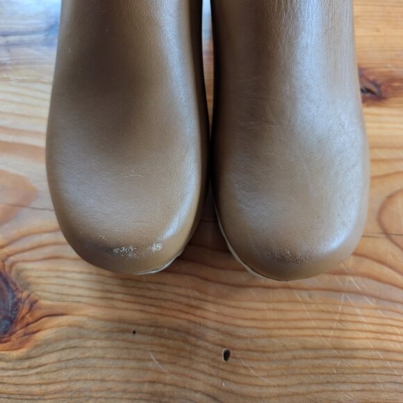 Butterscotch No 6 Leather Wood Block Mid Heel Shearling Lined Slip On Liza Clogs - Picture 8 of 14